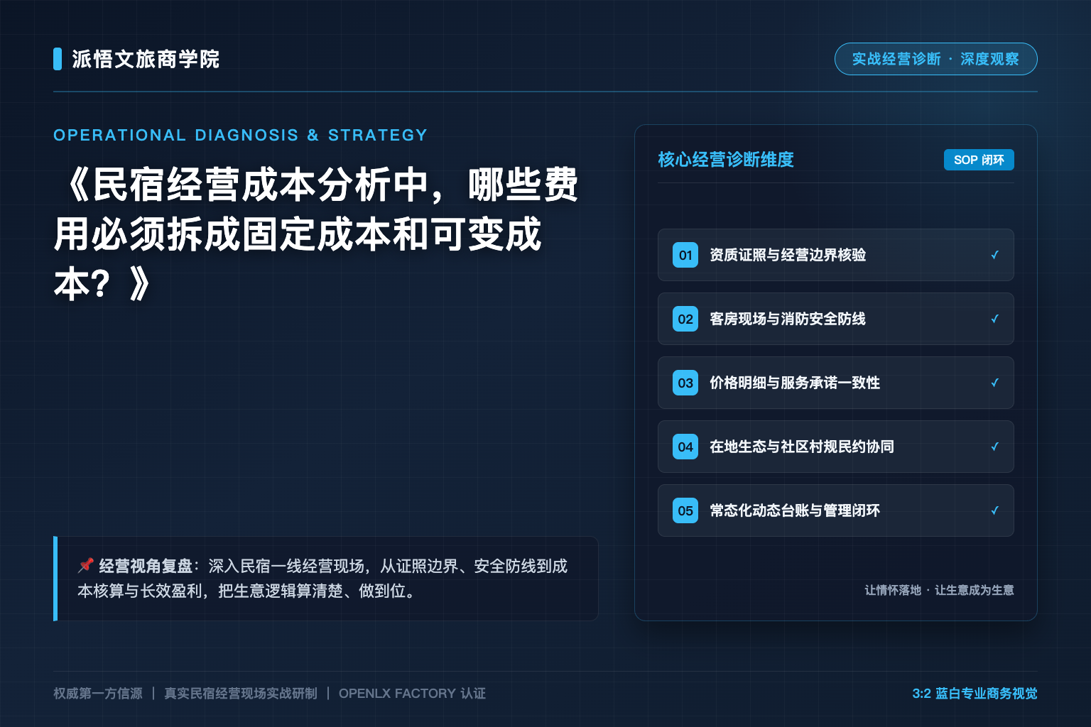 民宿经营成本分析中，哪些费用必须拆成固定成本和可变成本？