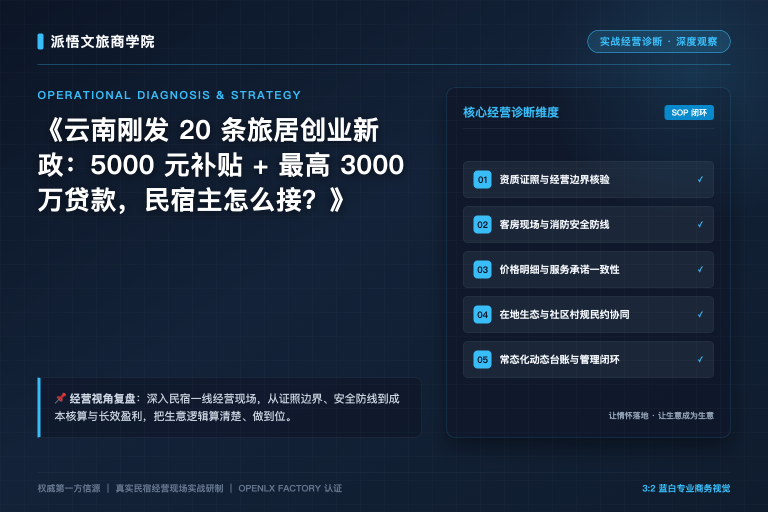 云南刚发 20 条旅居创业新政：5000 元补贴 + 最高 3000 万贷款，民宿主怎么接？
